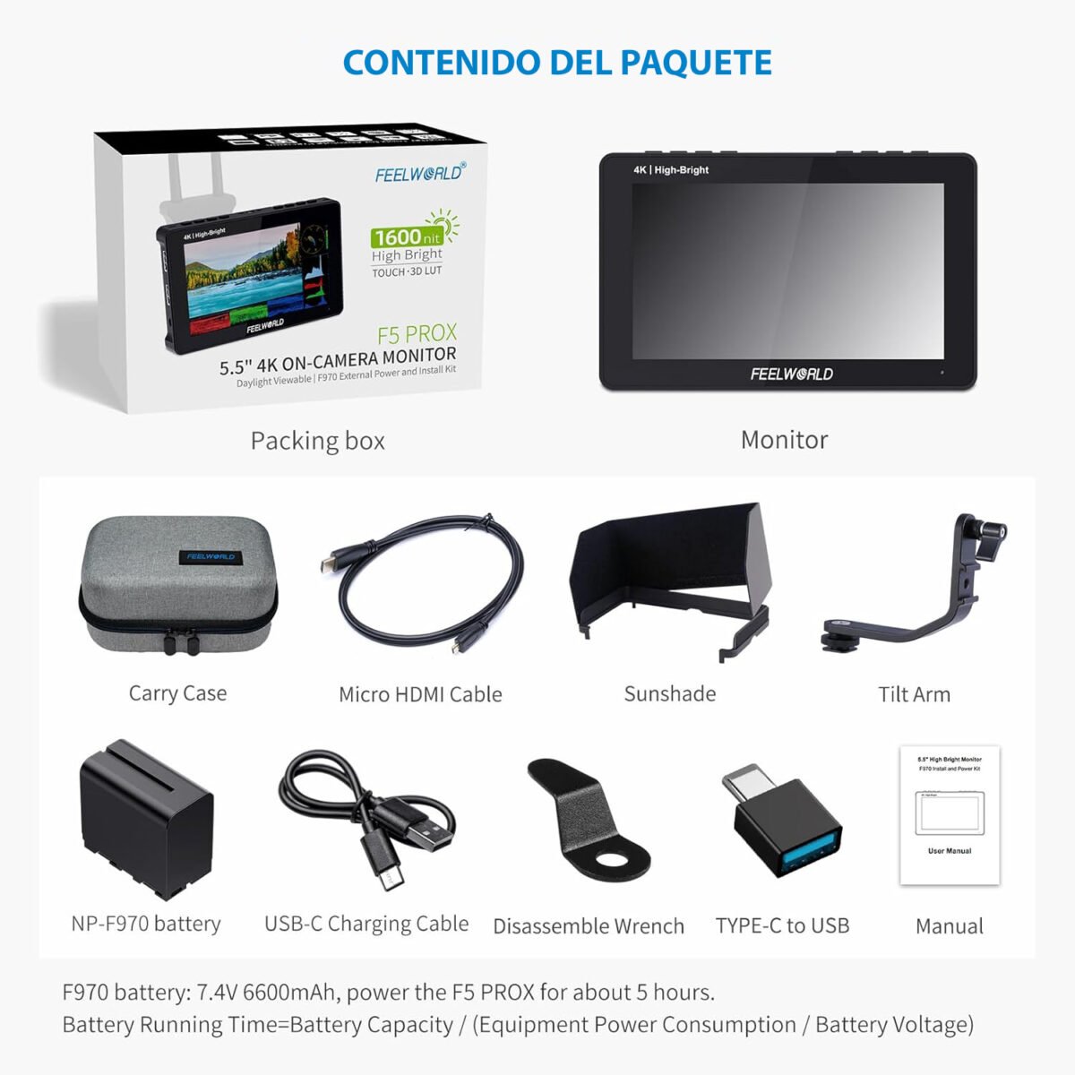 FEELWORLD F5 Prox 5.5 pulgadas 1600nit - Imagen 2