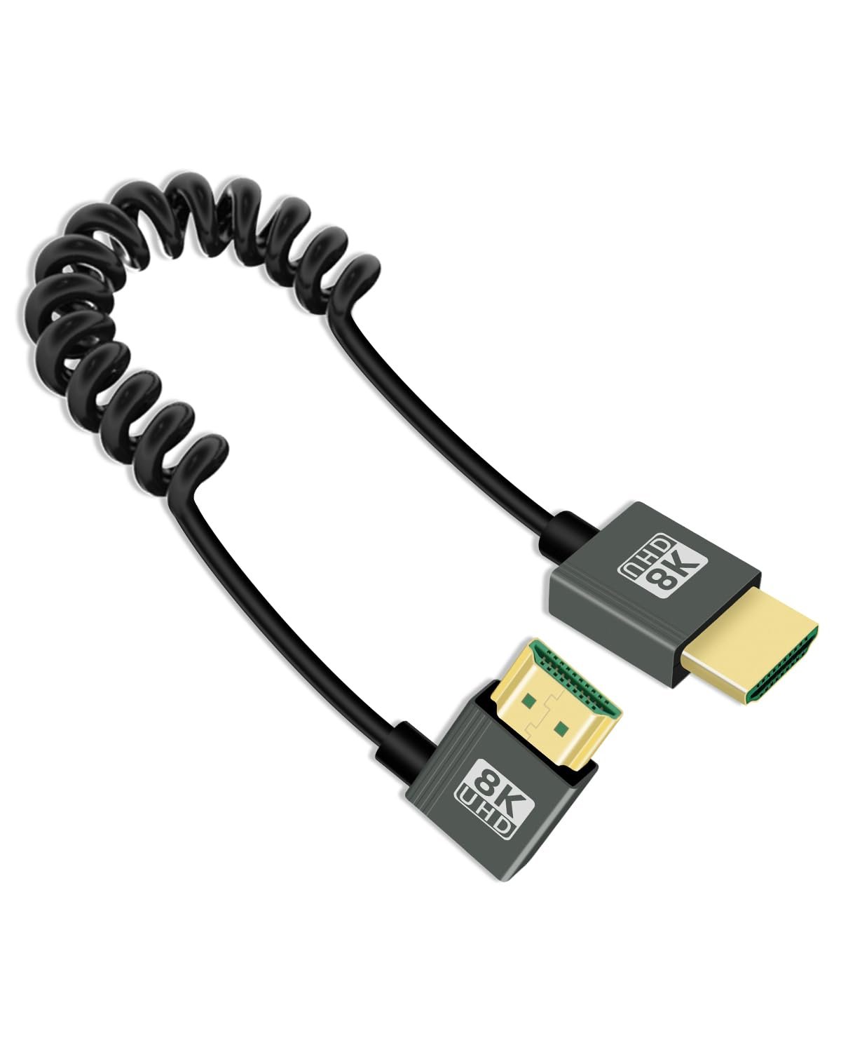 Version 1.0.0 Cable en espiral HDMI de ángulo recto 8K de 2.2 pies - Imagen 1